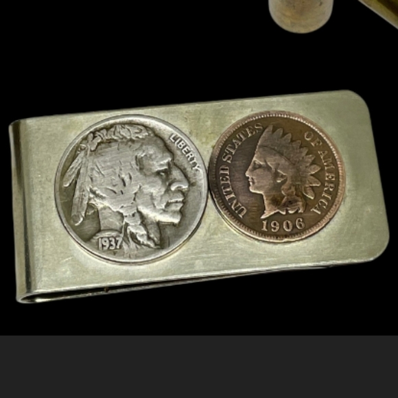 Handmade VINTAGE Buffalo Nickel & Indian Penny Men's Money Clips - Picture 1 of 5